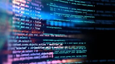 Colorful computer code displayed on a screen.