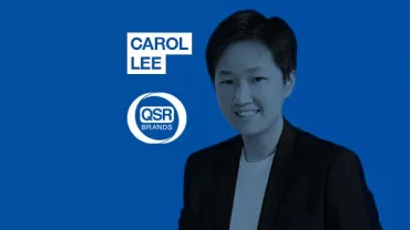 Person smiling in front of a blue background with text 'Carol Lee' and 'QSR Brands' logo.