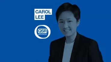 Person smiling in front of a blue background with text 'Carol Lee' and 'QSR Brands' logo.