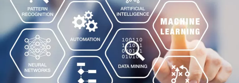 Hexagons showing terms: Pattern Recognition, AI, Automation, Machine Learning, Neural Networks, Data Mining, Problem Solving.