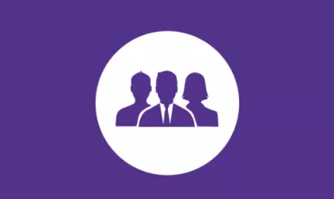 Silhouette of three people in a circle on a purple background.