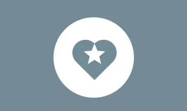 Icon with a heart and star in a circle on a blue background.