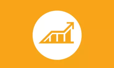 Orange upward trending graph icon on white circle background.