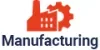Icon of a factory with a gear, representing manufacturing.