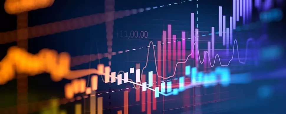 Colorful financial graph showing fluctuating market data.